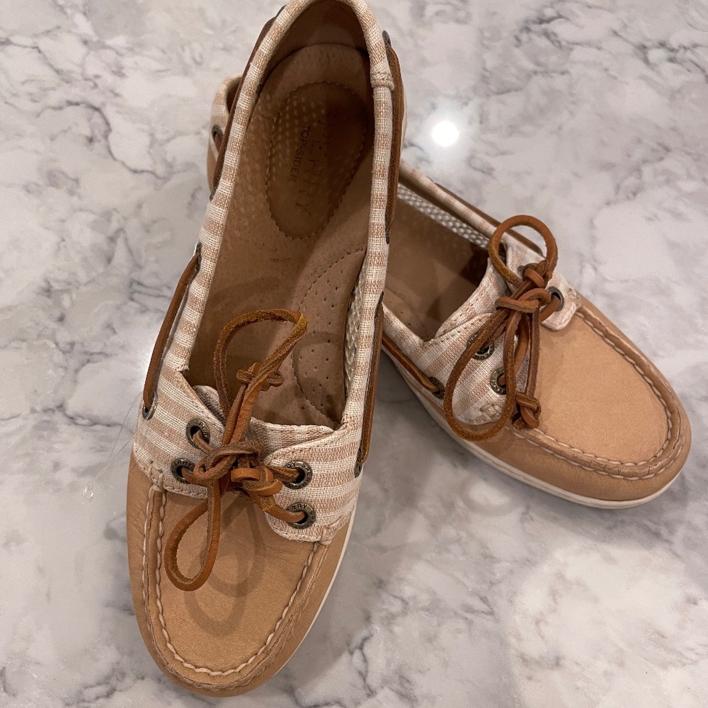 NWT Sperry Boat Shoes Firefish Stripe Mesh - Sand - Size 5.5M - with box